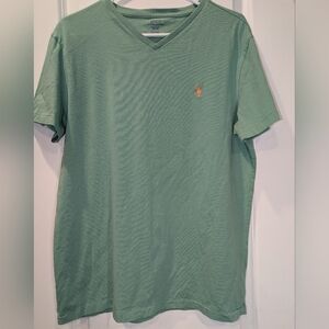 Polo by Ralph Lauren Sage Green V-Neck Tee with Orange Pony Logo
